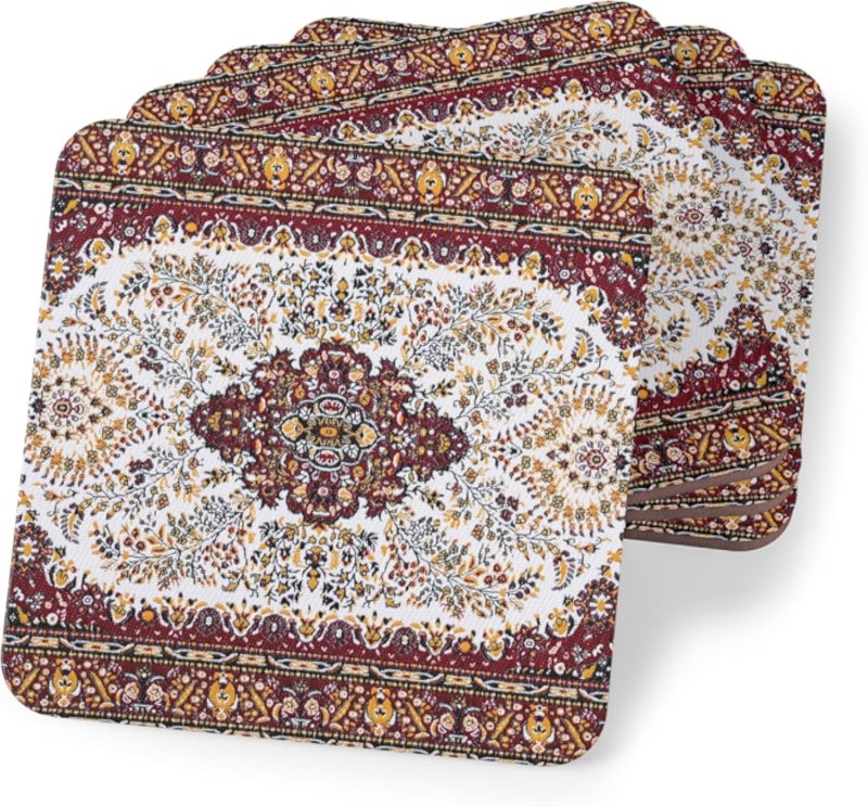 Four Pieces Ramadan Persian Pattern Wooden Coasters, Oriental Carpet Pattern Drink Coasters â€“ Premium Wooden Set of 4 - Coaster-58